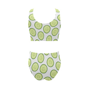 Cucumber slices pattern Chest Bowknot High Waisted Bikini Swimsuit