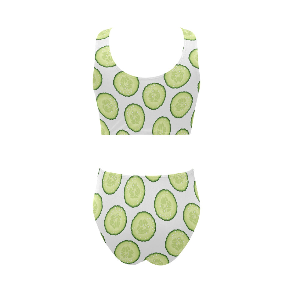 Cucumber slices pattern Chest Bowknot High Waisted Bikini Swimsuit