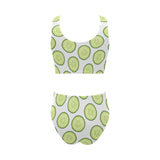 Cucumber slices pattern Chest Bowknot High Waisted Bikini Swimsuit