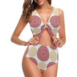 Circle indian pattern Chest Bowknot High Waisted Bikini Swimsuit