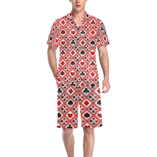 Casino Cards Suits Pattern Print Design 03 Men's V-Neck Short Pajama Set