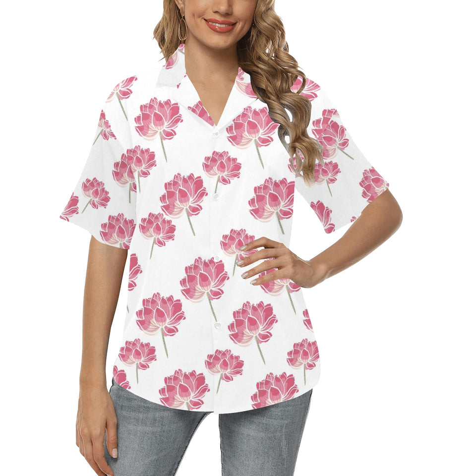 Pink lotus waterlily pattern Women's All Over Print Hawaiian Shirt