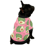 Avocado slices leaves pink back ground All Over Print Pet Dog Round Neck Fuzzy Shirt
