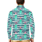Cute octopuses heart striped background Men's Long Sleeve Polo Shirt