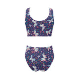 Colorful butterfly flower pattern.eps Chest Bowknot High Waisted Bikini Swimsuit