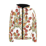 Red tulips and daffodils pattern Men's Padded Hooded Jacket