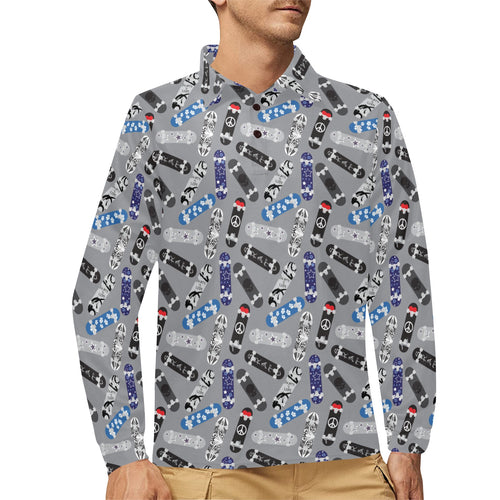 Skate Board Pattern Print Design 03 Men's Long Sleeve Polo Shirt