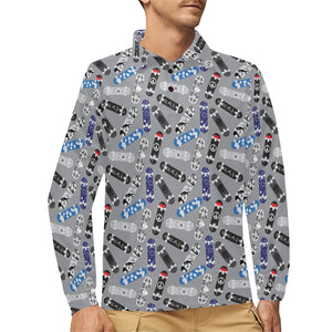 Skate Board Pattern Print Design 03 Men's Long Sleeve Polo Shirt