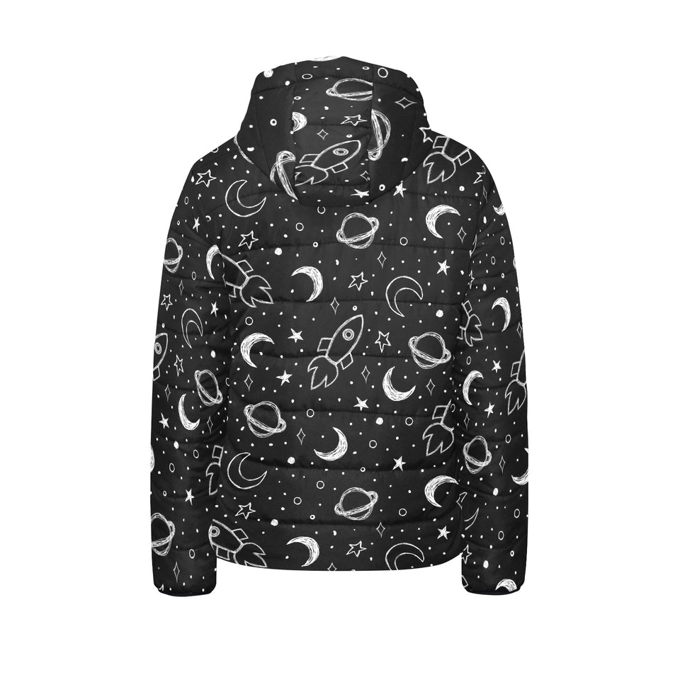 Hand drawn space rocket star planet Kids' Boys' Girls' Padded Hooded Jacket