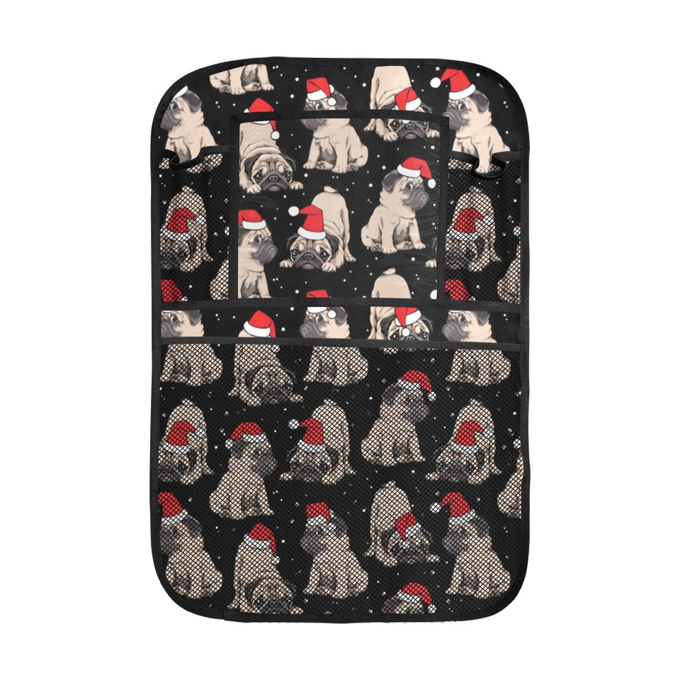 Christmas Pugs Santa_s red cap pattern Car Seat Back Organizer