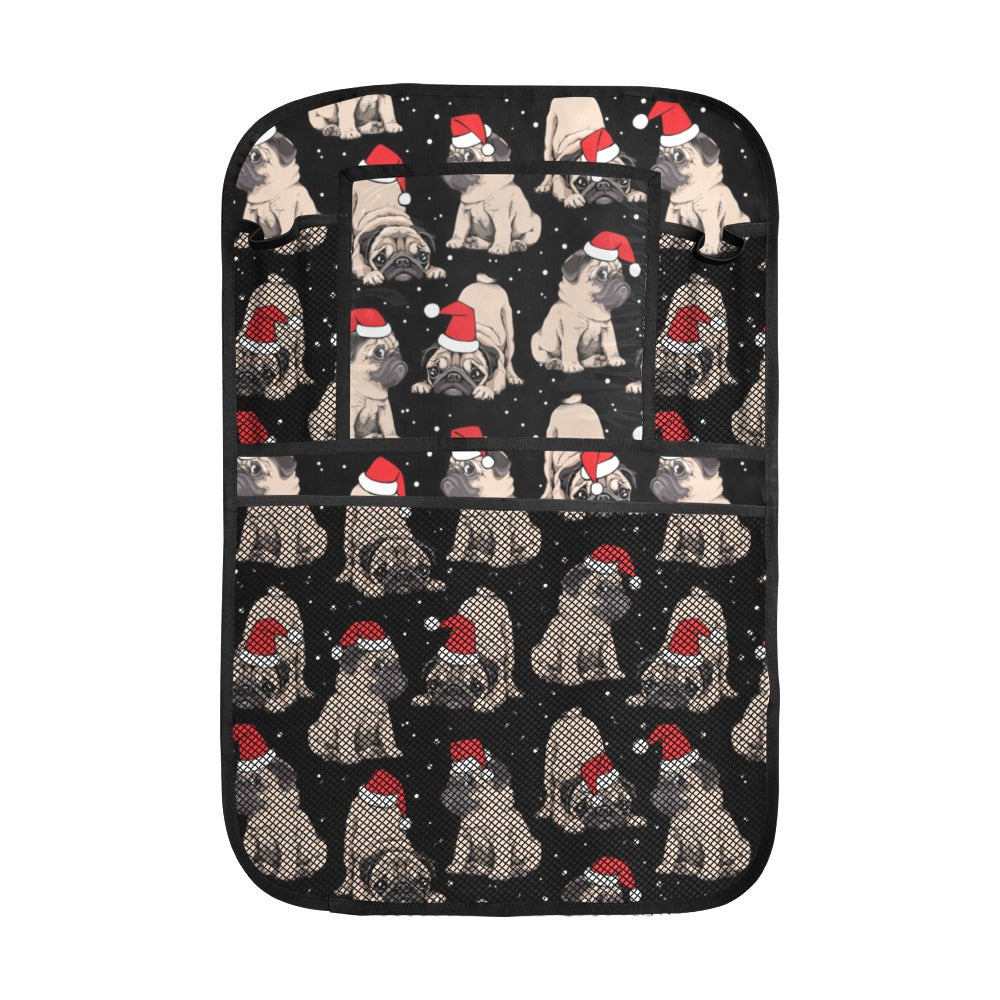 Christmas Pugs Santa_s red cap pattern Car Seat Back Organizer