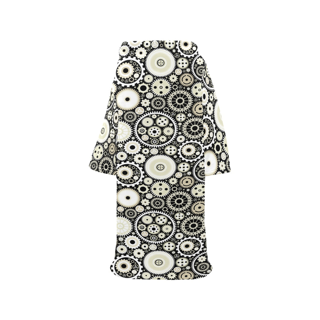 Gear Pattern Print Design 02 Blanket Robe with Sleeves