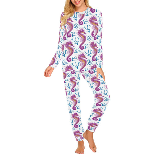 Purple seahorse blue coral pattern Women's All Over Print Pajama Set