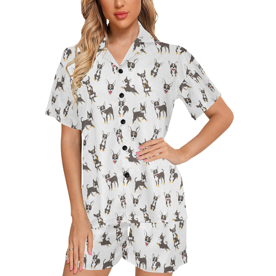 Chihuahua dog pattern Women's V-Neck Short Pajama Set