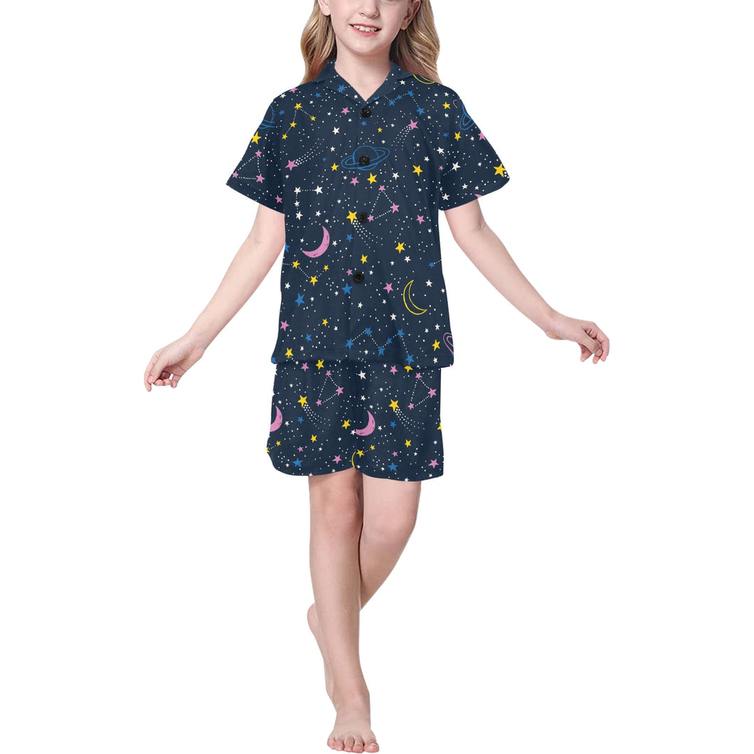 space pattern with planets, comets, constellations Kids' Boys' Girls' V-Neck Short Pajama Set