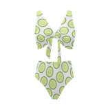 Cucumber slices pattern Chest Bowknot High Waisted Bikini Swimsuit