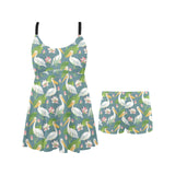 Pelican Pattern Print Design 04 Chest Sexy Pleated Two Piece Swim Dress