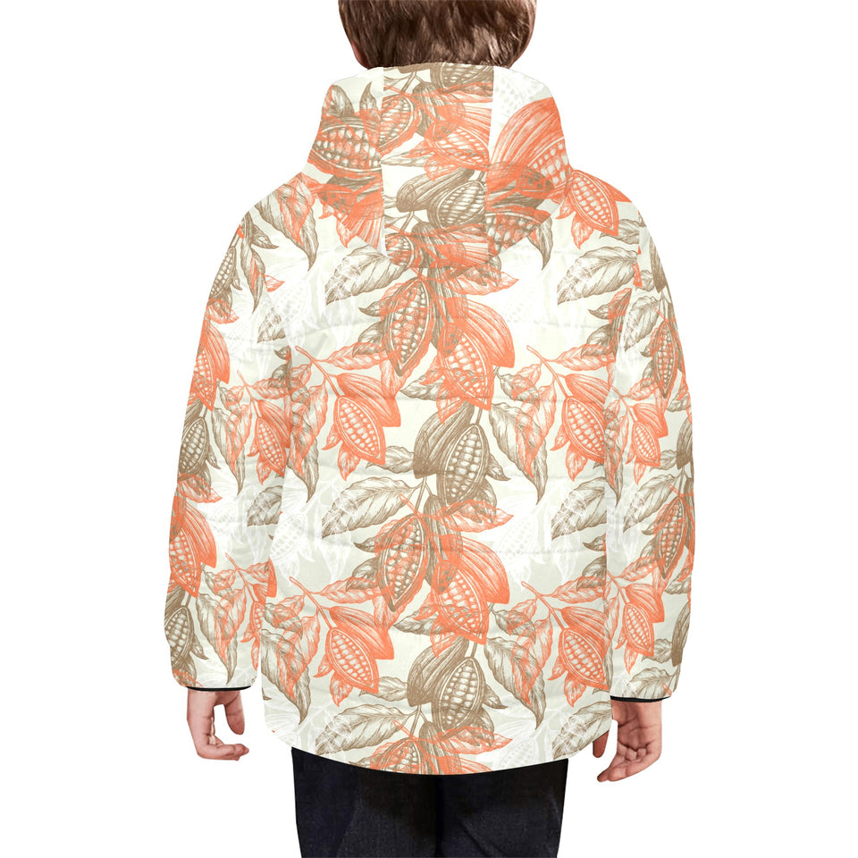 Cocoa beans Cocoa tree pattern Kids' Boys' Girls' Padded Hooded Jacket
