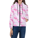 Pink flamingo flower pattern Women's Padded Hooded Jacket