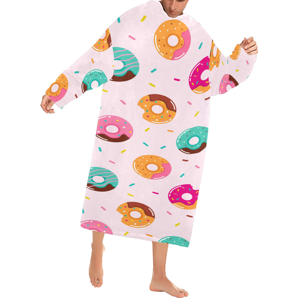 Donut pattern glaze pink background Blanket Robe with Sleeves