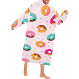 Donut pattern glaze pink background Blanket Robe with Sleeves