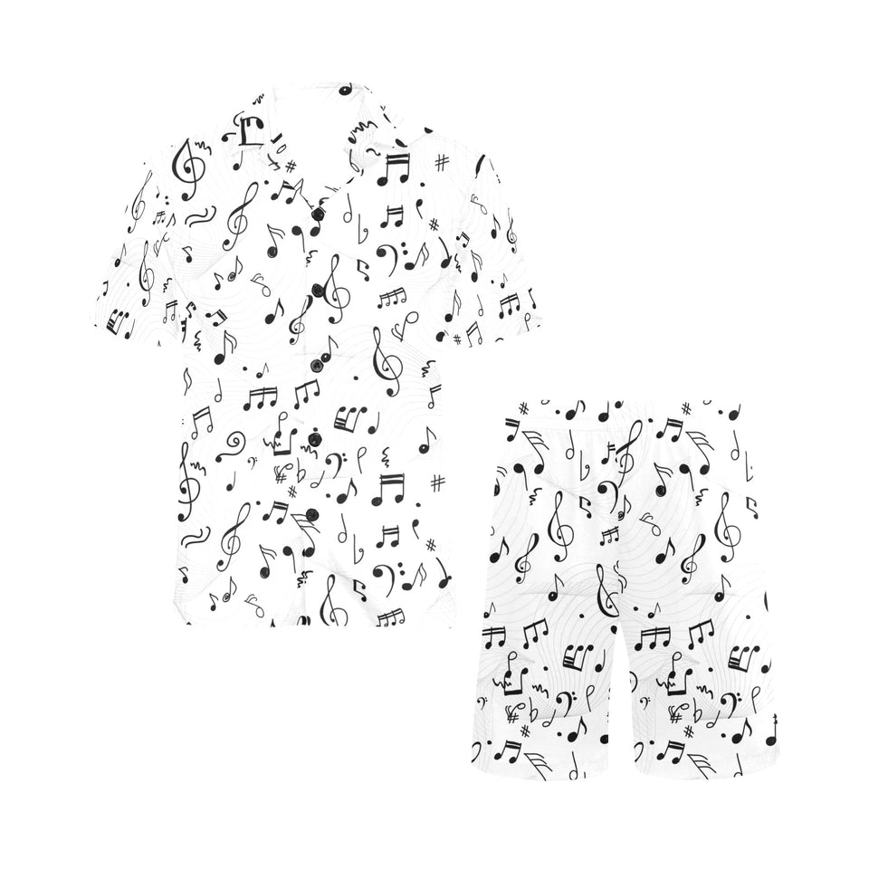 Music Notes Pattern Print Design 04 Men's V-Neck Short Pajama Set