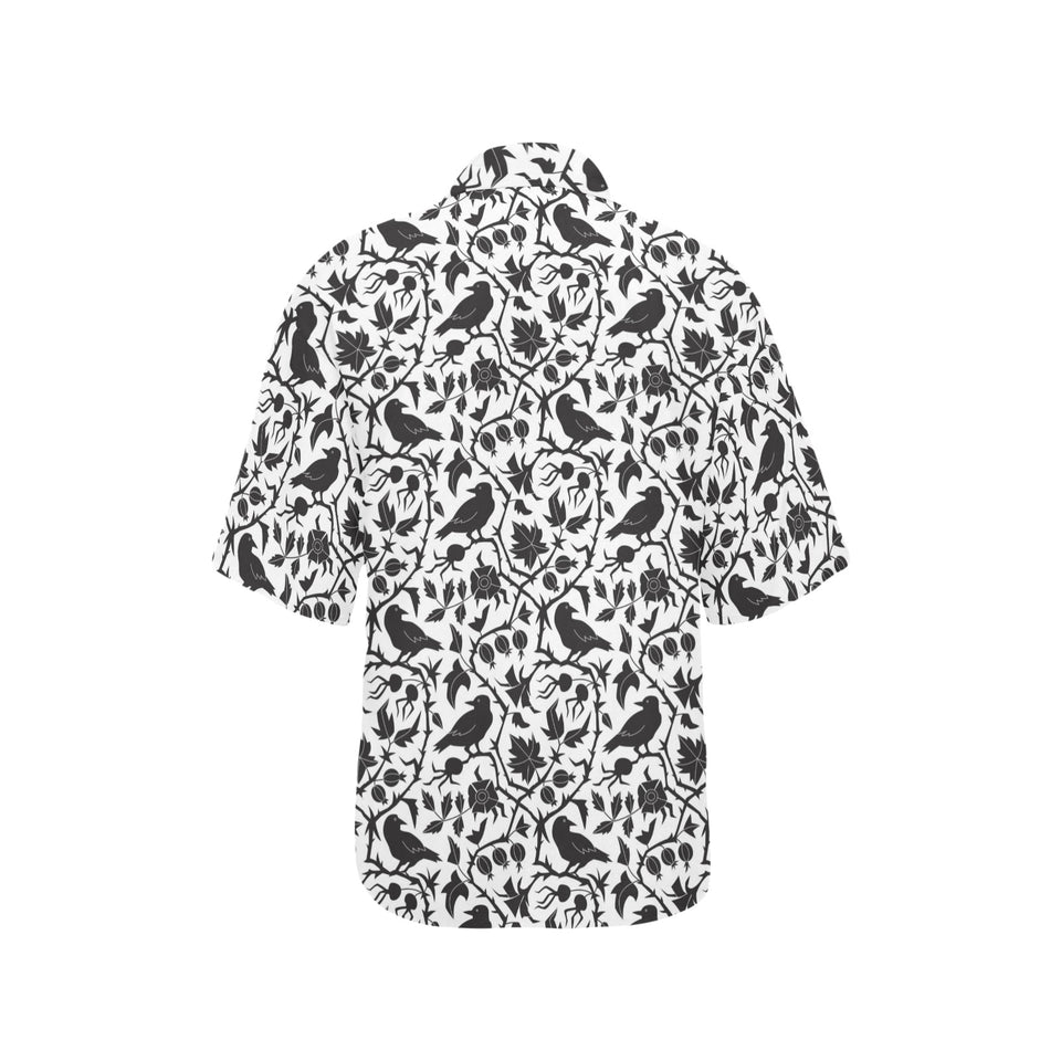 Crow dark floral pattern Women's All Over Print Hawaiian Shirt