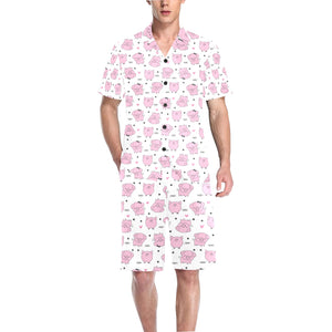 Pig Pattern Print Design 03 Men's V-Neck Short Pajama Set