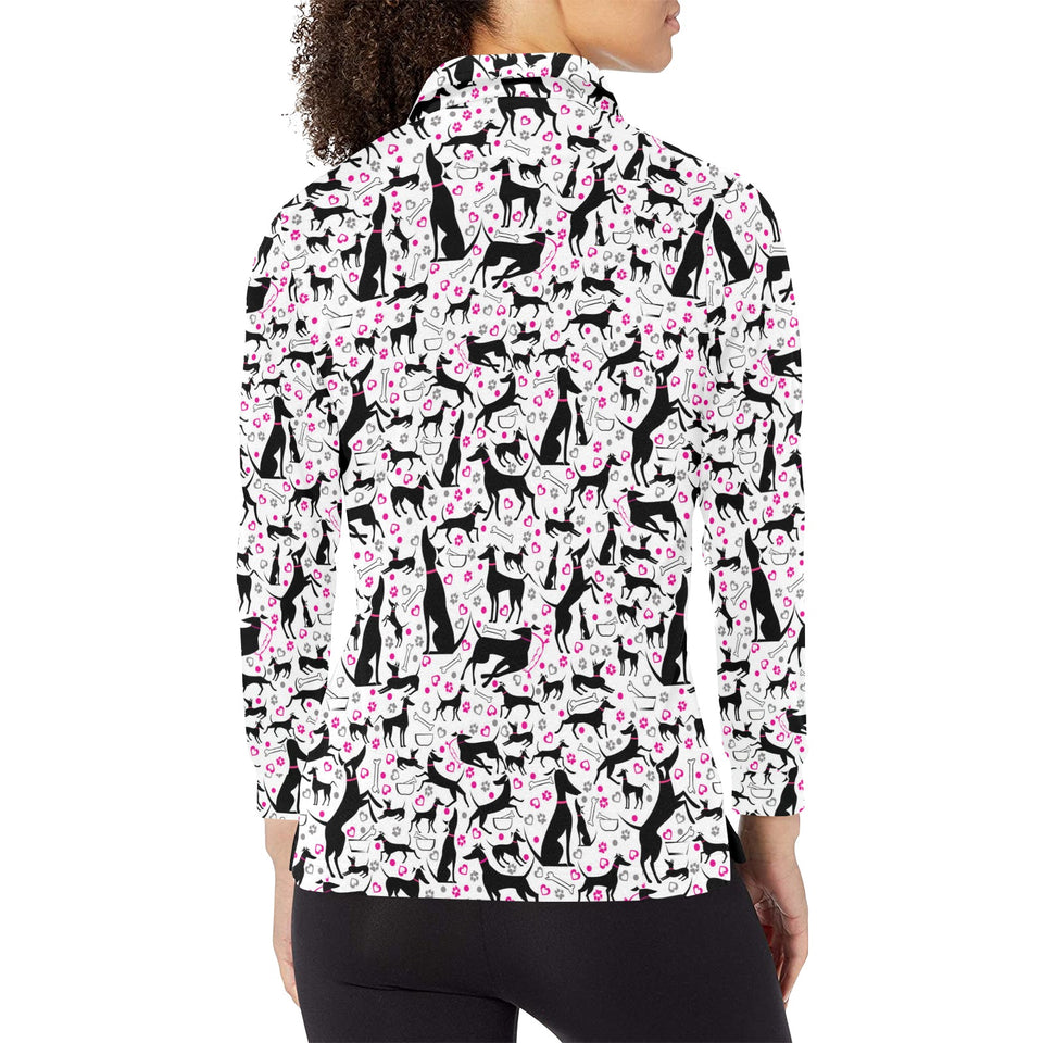 Greyhound Pattern Print Design 02 Women's Long Sleeve Polo Shirt