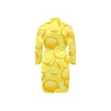 lemon flower leave pattern Men's Long Sleeve Belted Night Robe