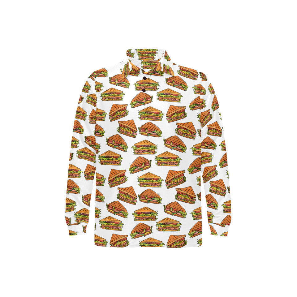 Sandwich Pattern Print Design 02 Men's Long Sleeve Polo Shirt