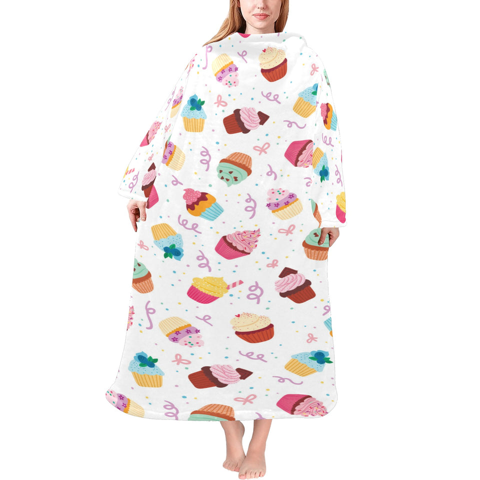 Cake cupcake design pattern Blanket Robe with Sleeves