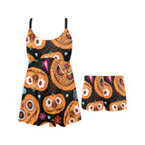 Pumpkin flowers spiderweb Halloween theme Chest Sexy Pleated Two Piece Swim Dress