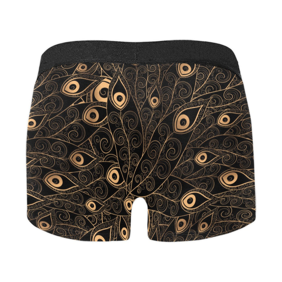Gold peacock feather pattern Men's All Over Print Boxer Briefs Men's Underwear