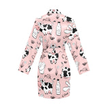 Cows milk product pink background Women's Long Sleeve Belted Night Robe