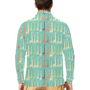 Giraffe Pattern Print Design 01 Men's Long Sleeve Polo Shirt