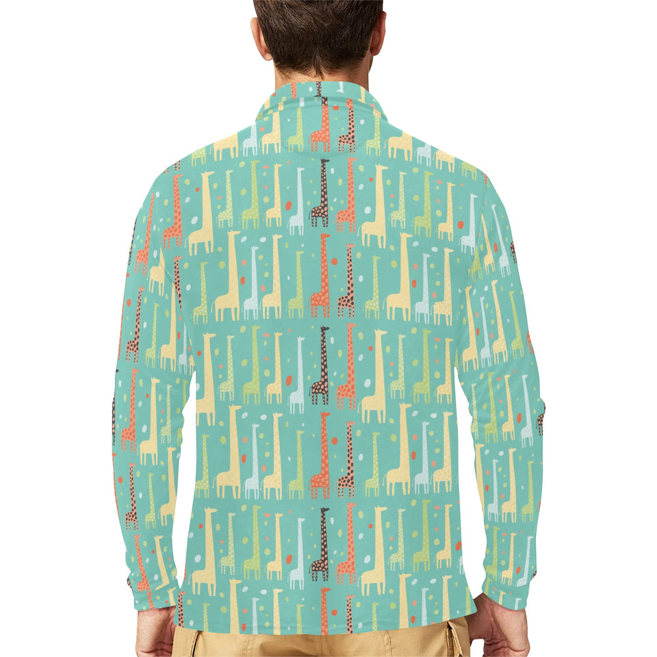 Giraffe Pattern Print Design 01 Men's Long Sleeve Polo Shirt