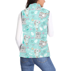 Cute koalas blue background pattern Women's Padded Vest