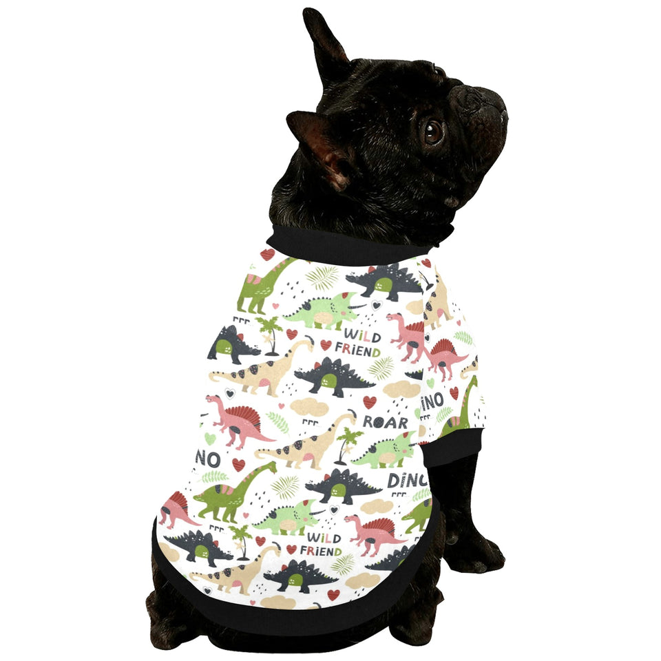 Cute dinosaurs pattern All Over Print Pet Dog Round Neck Fuzzy Shirt