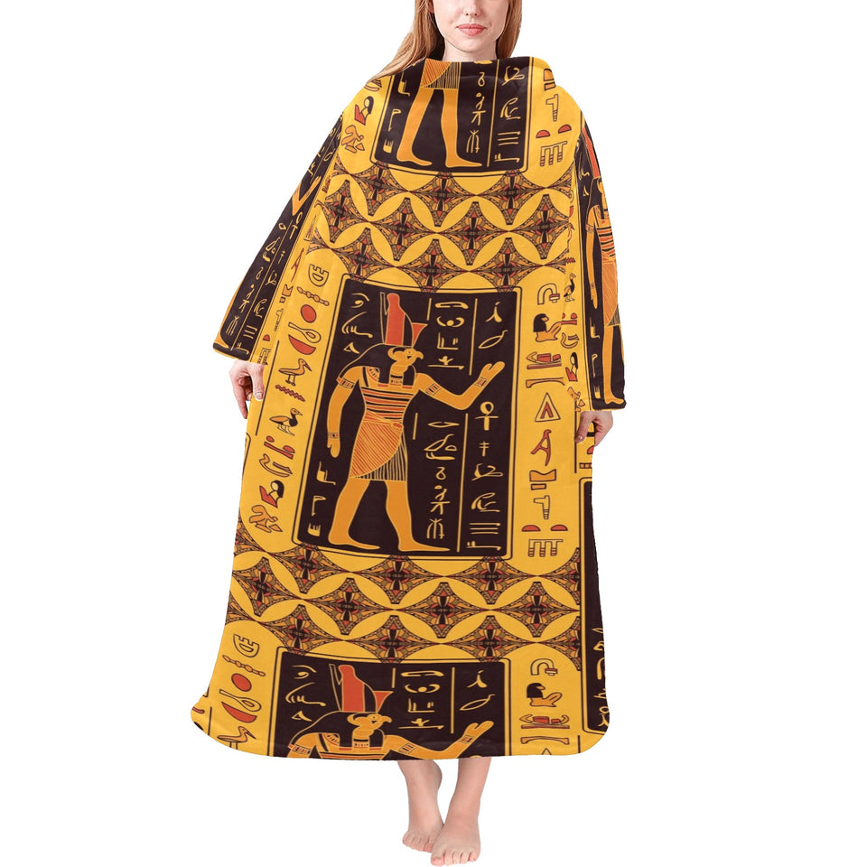 Egypt Hieroglyphics Pattern Print Design 05 Blanket Robe with Sleeves