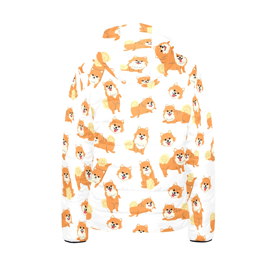 Brown pomeranian pattern Kids' Boys' Girls' Padded Hooded Jacket