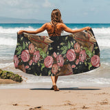 Horse head wild roses pattern Beach Towel