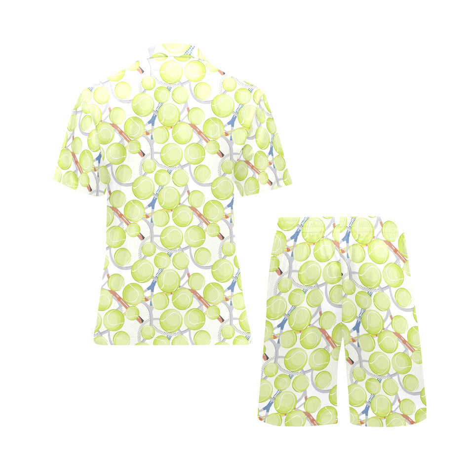 Tennis Pattern Print Design 01 Men's V-Neck Short Pajama Set