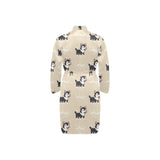 Cute Siberian Husky Men's Long Sleeve Belted Night Robe
