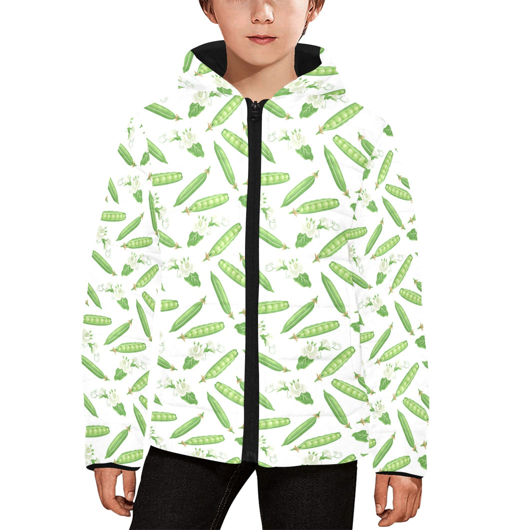 Green Peas Pattern Print Design 04 Kids' Boys' Girls' Padded Hooded Jacket