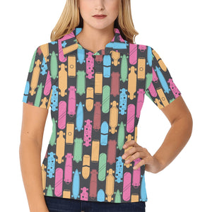 Skate Board Pattern Print Design 02 Women's All Over Print Polo Shirt
