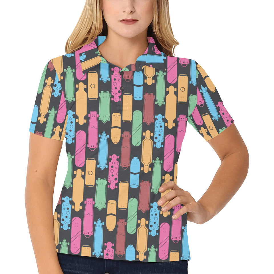 Skate Board Pattern Print Design 02 Women's All Over Print Polo Shirt