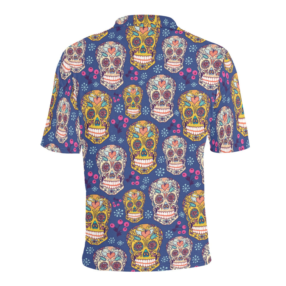 Sugar skull flower pattern Men's All Over Print Polo Shirt