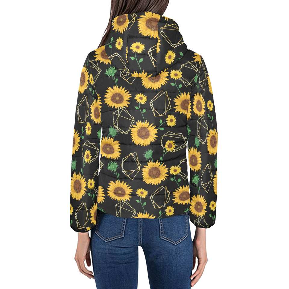 sunflower golden polygonal shapes Women's Padded Hooded Jacket