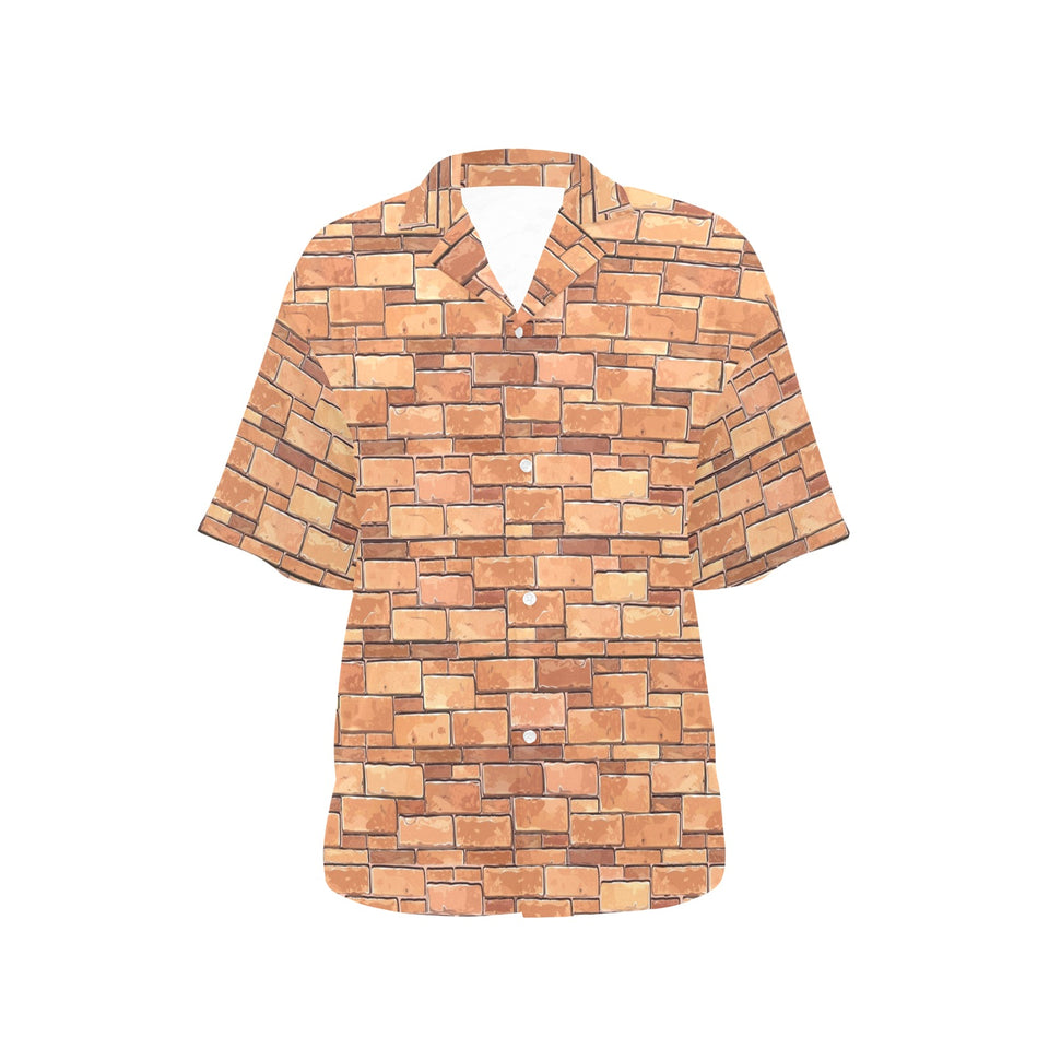 Brick Printed Pattern Print Design 04 Women's All Over Print Hawaiian Shirt